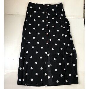 Free People Monday Morning Polka Dot Button Front Midi Skirt Black White 30”